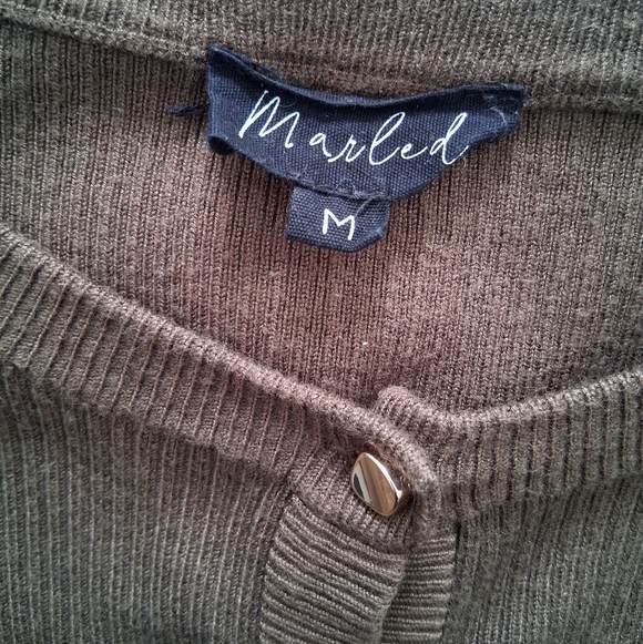 Marled Olive Green Ribbed Puff Short Sleeve Cardigan - Picture 5 of 8